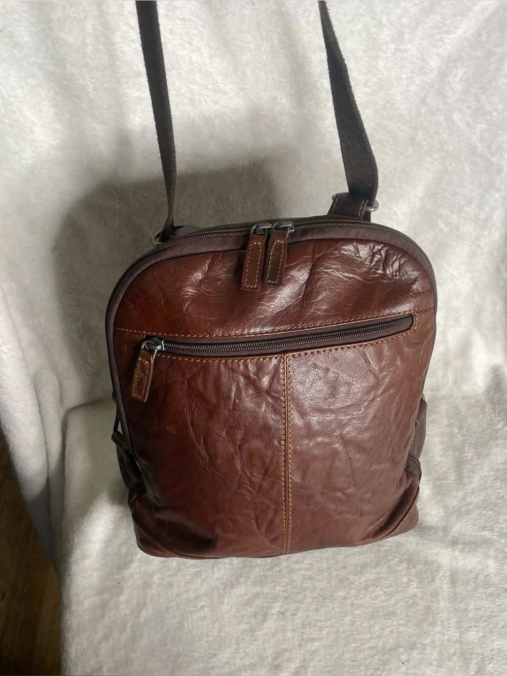 Jack Georges Small Convertible Voyager Backpack Crossbody Brown Leather